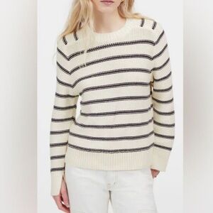 Madewell Ivory and Navy Stripe Crewneck Sweater 100% cotton Size Small